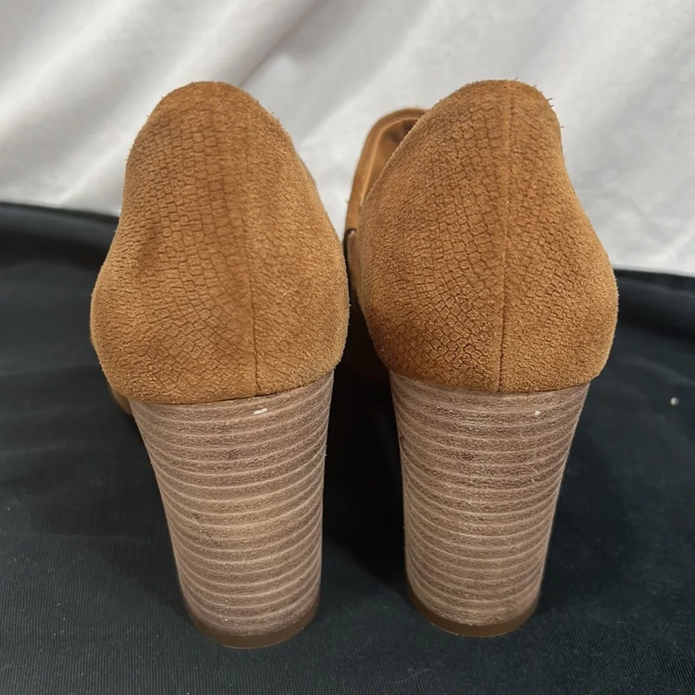 Anthropologie Franco Sarto Ellison Leather Suede Mules Shooties Block Heels - Picture 5 of 11